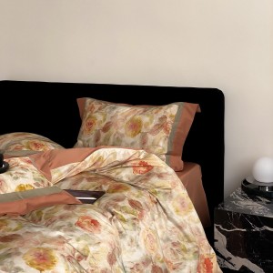 All Season Digital Printing 100S Cotton Home Textiles Orange Summer Pillowcase 4pcs Duvet Cover Bed Sheet Bedding Set