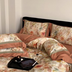 All Season Digital Printing 100S Cotton Home Textiles Orange Summer Pillowcase 4pcs Duvet Cover Bed Sheet Bedding Set