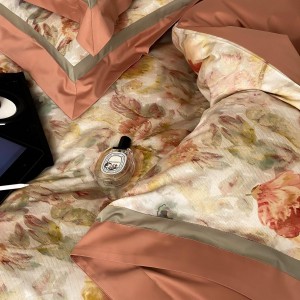 All Season Digital Printing 100S Cotton Home Textiles Orange Summer Pillowcase 4pcs Duvet Cover Bed Sheet Bedding Set