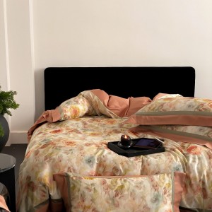 All Season Digital Printing 100S Cotton Home Textiles Orange Summer Pillowcase 4pcs Duvet Cover Bed Sheet Bedding Set