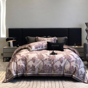 Hot-selling black 4-pieces textile leaves printing 2m/2.2m bedsheet flat sheets 1.8m lyocell cotton quilt cover premium bedding set manufacture