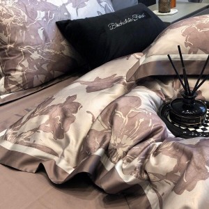 Hot-selling black 4-pieces textile leaves printing 2m/2.2m bedsheet flat sheets 1.8m lyocell cotton quilt cover premium bedding set manufacture
