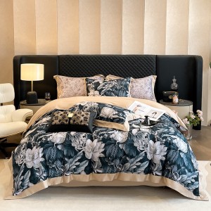 High-quality satin colored bed sheets exquisite single size  printing quilt cover lyocell cotton home textile bedding set manufacture