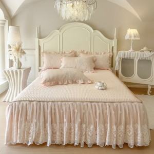 High-end Pink Home Hotel Textiles Solid Color Fitted & Flat Sheets Cotton Bedskirt Set Supplier