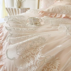 High-end Pink Home Hotel Textiles Solid Color Fitted & Flat Sheets Cotton Bedskirt Set Supplier