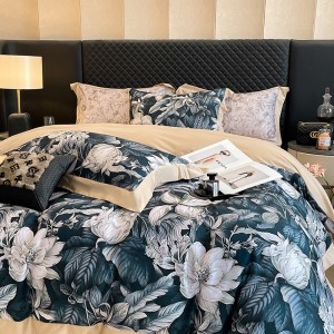 High-quality satin colored bed sheets exquisite single size  printing quilt cover lyocell cotton home textile bedding set manufacture
