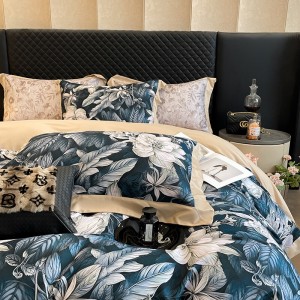 High-quality satin colored bed sheets exquisite single size  printing quilt cover lyocell cotton home textile bedding set manufacture