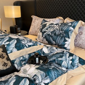 High-quality satin colored bed sheets exquisite single size  printing quilt cover lyocell cotton home textile bedding set manufacture