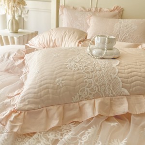 High-end Pink Home Hotel Textiles Solid Color Fitted & Flat Sheets Cotton Bedskirt Set Supplier