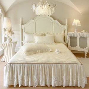 High-end Pink Home Hotel Textiles Solid Color Fitted & Flat Sheets Cotton Bedskirt Set Supplier