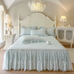High-end Pink Home Hotel Textiles Solid Color Fitted & Flat Sheets Cotton Bedskirt Set Supplier