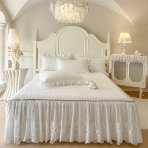 High-end Pink Home Hotel Textiles Solid Color Fitted & Flat Sheets Cotton Bedskirt Set Supplier