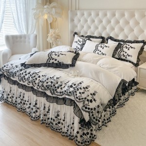 Wholesale Home Textiles Bedroom Fitted Bedding Set Cotton Bed Skirt Bedsheets with Ruffle Bed Skirt Set