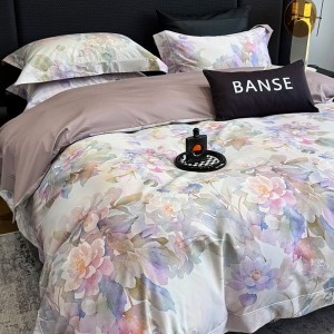 High End Pima Cotton Purple Floral Digital Printing Quilt Cover Four-piece Flat Bed Sheets Bedding Set