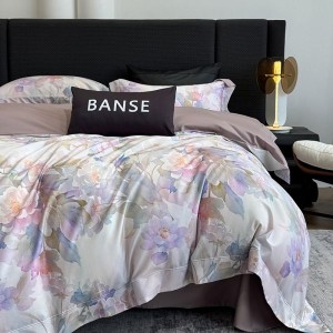 High End Pima Cotton Purple Floral Digital Printing Quilt Cover Four-piece Flat Bed Sheets Bedding Set
