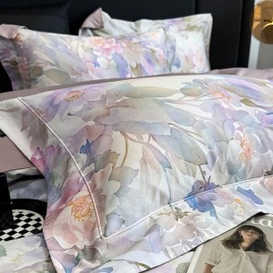 High End Pima Cotton Purple Floral Digital Printing Quilt Cover Four-piece Flat Bed Sheets Bedding Set