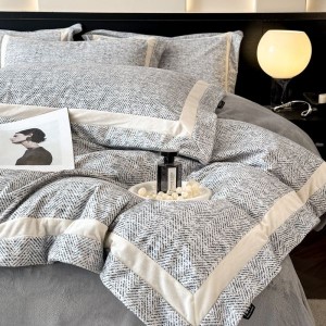 High-grade gray digital printing duvet cover full matte milk velvet 260g light luxury home textile winter warm 4pcs bedding set