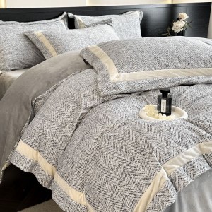 High-grade gray digital printing duvet cover full matte milk velvet 260g light luxury home textile winter warm 4pcs bedding set