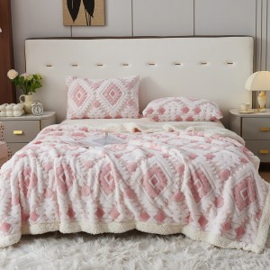 200*230cm Folded Lamb Wool Printing Home Leisure Brown Blanket Bedding