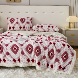 200*230cm Folded Lamb Wool Printing Home Leisure Brown Blanket Bedding