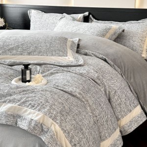 High-grade gray digital printing duvet cover full matte milk velvet 260g light luxury home textile winter warm 4pcs bedding set