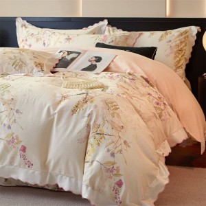 A Class 100S Cotton Brushed Digital Printing Duvet Comforter Cover Light Pink Floral Plant Bedding Set