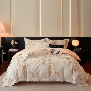 A Class 100S Cotton Brushed Digital Printing Duvet Comforter Cover Light Pink Floral Plant Bedding Set