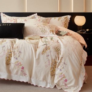 A Class 100S Cotton Brushed Digital Printing Duvet Comforter Cover Light Pink Floral Plant Bedding Set