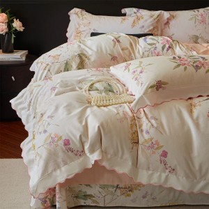 A Class 100S Cotton Brushed Digital Printing Duvet Comforter Cover Light Pink Floral Plant Bedding Set