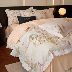 A Class 100S Cotton Brushed Digital Printing Duvet Comforter Cover Light Pink Floral Plant Bedding Set