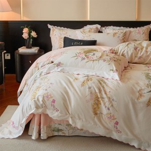 A Class 100S Cotton Brushed Digital Printing Duvet Comforter Cover Light Pink Floral Plant Bedding Set