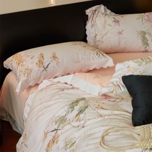 A Class 100S Cotton Brushed Digital Printing Duvet Comforter Cover Light Pink Floral Plant Bedding Set