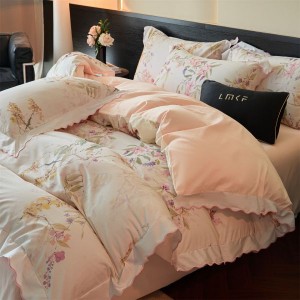 A Class 100S Cotton Brushed Digital Printing Duvet Comforter Cover Light Pink Floral Plant Bedding Set
