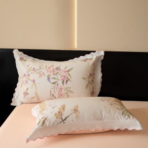 A Class 100S Cotton Brushed Digital Printing Duvet Comforter Cover Light Pink Floral Plant Bedding Set