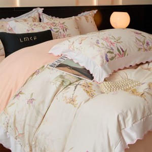 A Class 100S Cotton Brushed Digital Printing Duvet Comforter Cover Light Pink Floral Plant Bedding Set
