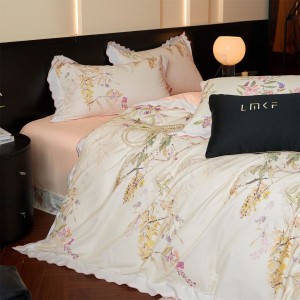 A Class 100S Cotton Brushed Digital Printing Duvet Comforter Cover Light Pink Floral Plant Bedding Set