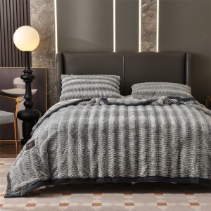High gram weight velvet fluffy pillowcases 2/2.3m adult coverlets grey solid color pillow shams high-quality 4-piece bedding set manufacture