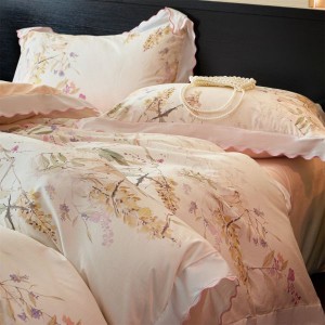 A Class 100S Cotton Brushed Digital Printing Duvet Comforter Cover Light Pink Floral Plant Bedding Set