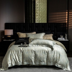 Hot selling green quilt cover jacquard fitted sheets flat sheet lyocell cotton home textile 4-pieces bedding set supplier