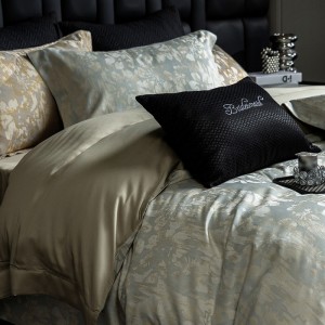Hot selling green quilt cover jacquard fitted sheets flat sheet lyocell cotton home textile 4-pieces bedding set supplier