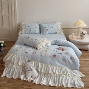 2025 new cotton double-layer yarn cartoon patch embroidery autumn and winter four-piece bedding set