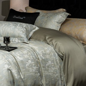 Hot selling green quilt cover jacquard fitted sheets flat sheet lyocell cotton home textile 4-pieces bedding set supplier