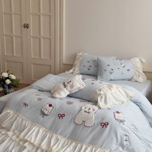 2025 new cotton double-layer yarn cartoon patch embroidery autumn and winter four-piece bedding set
