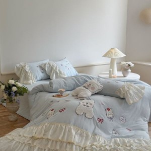 2025 new cotton double-layer yarn cartoon patch embroidery autumn and winter four-piece bedding set