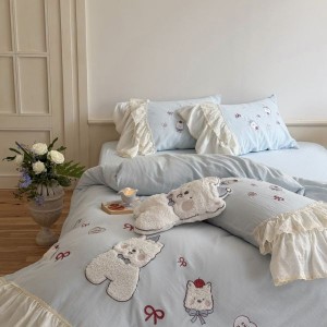 2025 new cotton double-layer yarn cartoon patch embroidery autumn and winter four-piece bedding set