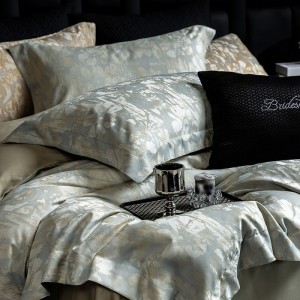Hot selling green quilt cover jacquard fitted sheets flat sheet lyocell cotton home textile 4-pieces bedding set supplier