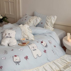 2025 new cotton double-layer yarn cartoon patch embroidery autumn and winter four-piece bedding set