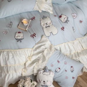 2025 new cotton double-layer yarn cartoon patch embroidery autumn and winter four-piece bedding set