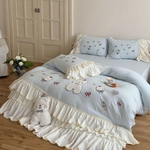2025 new cotton double-layer yarn cartoon patch embroidery autumn and winter four-piece bedding set