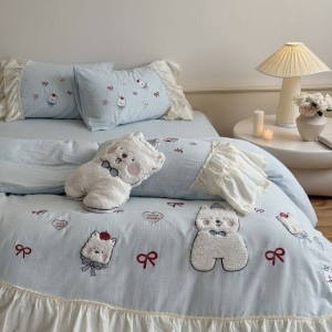 2025 new cotton double-layer yarn cartoon patch embroidery autumn and winter four-piece bedding set